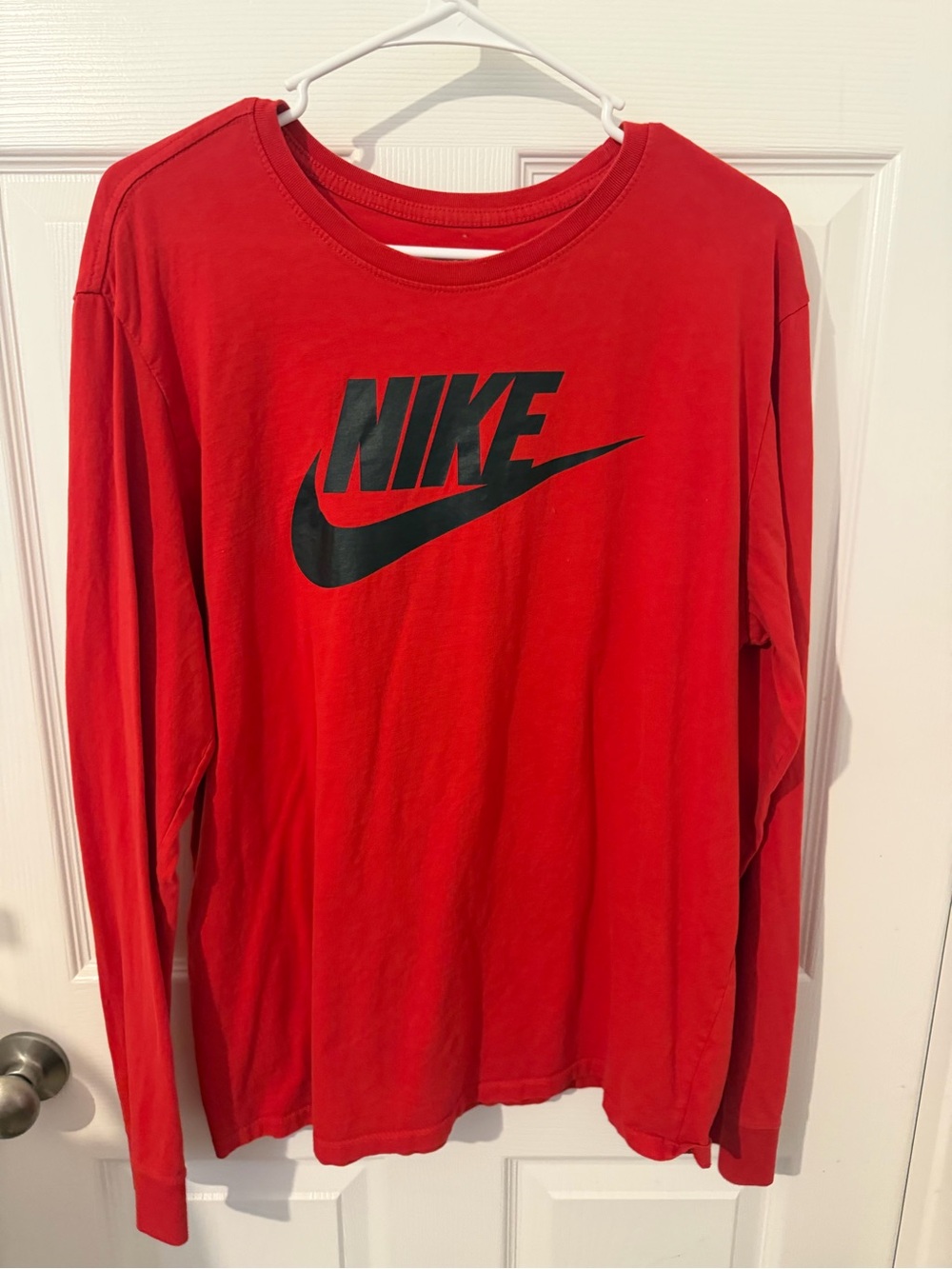 Nike Red Long-Sleeve Logo Tee with Black Swoosh